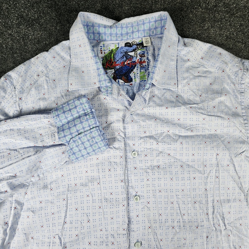 Robert Graham Button‎ Up Shirt Men's Flip Cuff Geometric Print Size XXL Blue